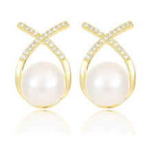 Elegant Gold Plated Pearl Stud Cross Earrings