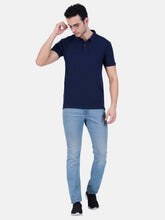 Polo collar Cotton Tshirt for men and women for summer breathable cool soft fine fabric navy blue